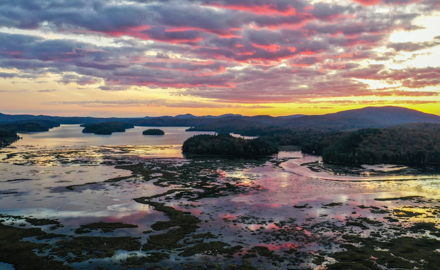 Tupper Lake in the Adirondacks of upstate New York at sunset.