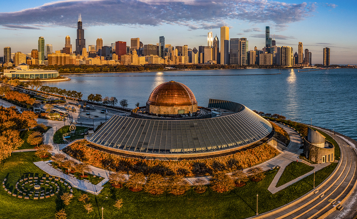 Chicago Urban Green city skyline from the Adler Planetarium