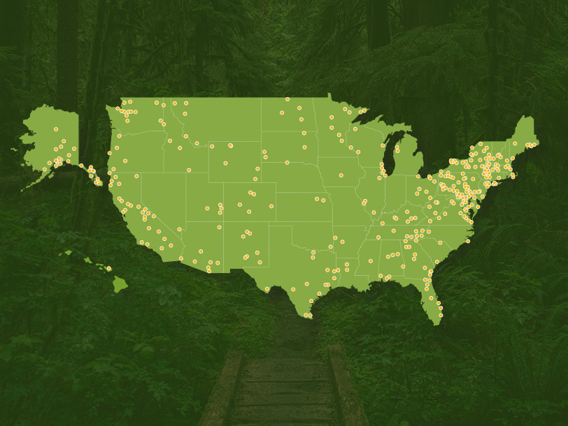 U.S. map showing SCA work locations