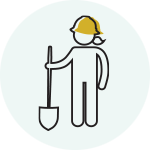 A logo of a person with holding a shovel