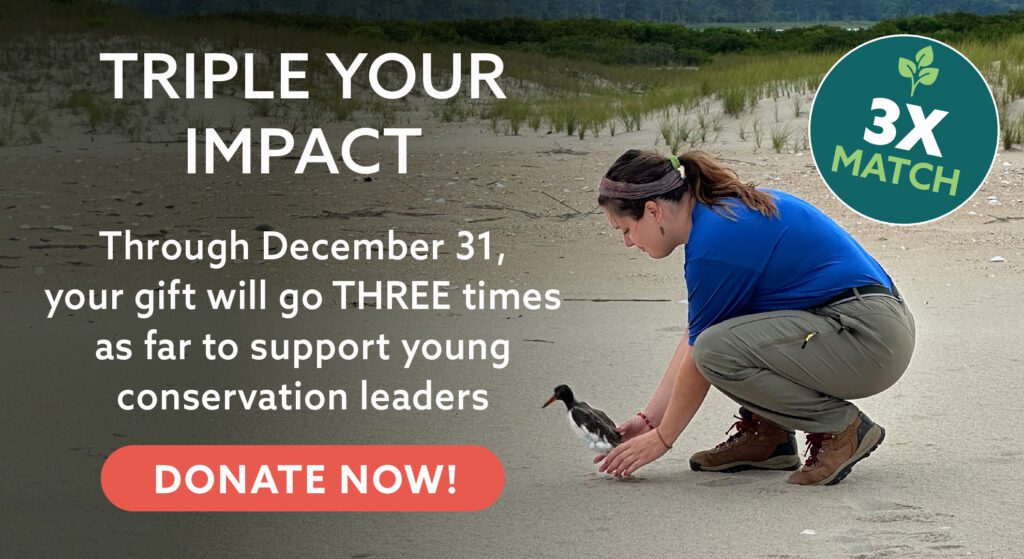 Triple Your Impact Through December 31, your gift will go THREE times as far to support young conservation leaders. Donate Now.